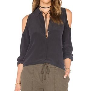 Equipment 100% silk cold shoulder blouse